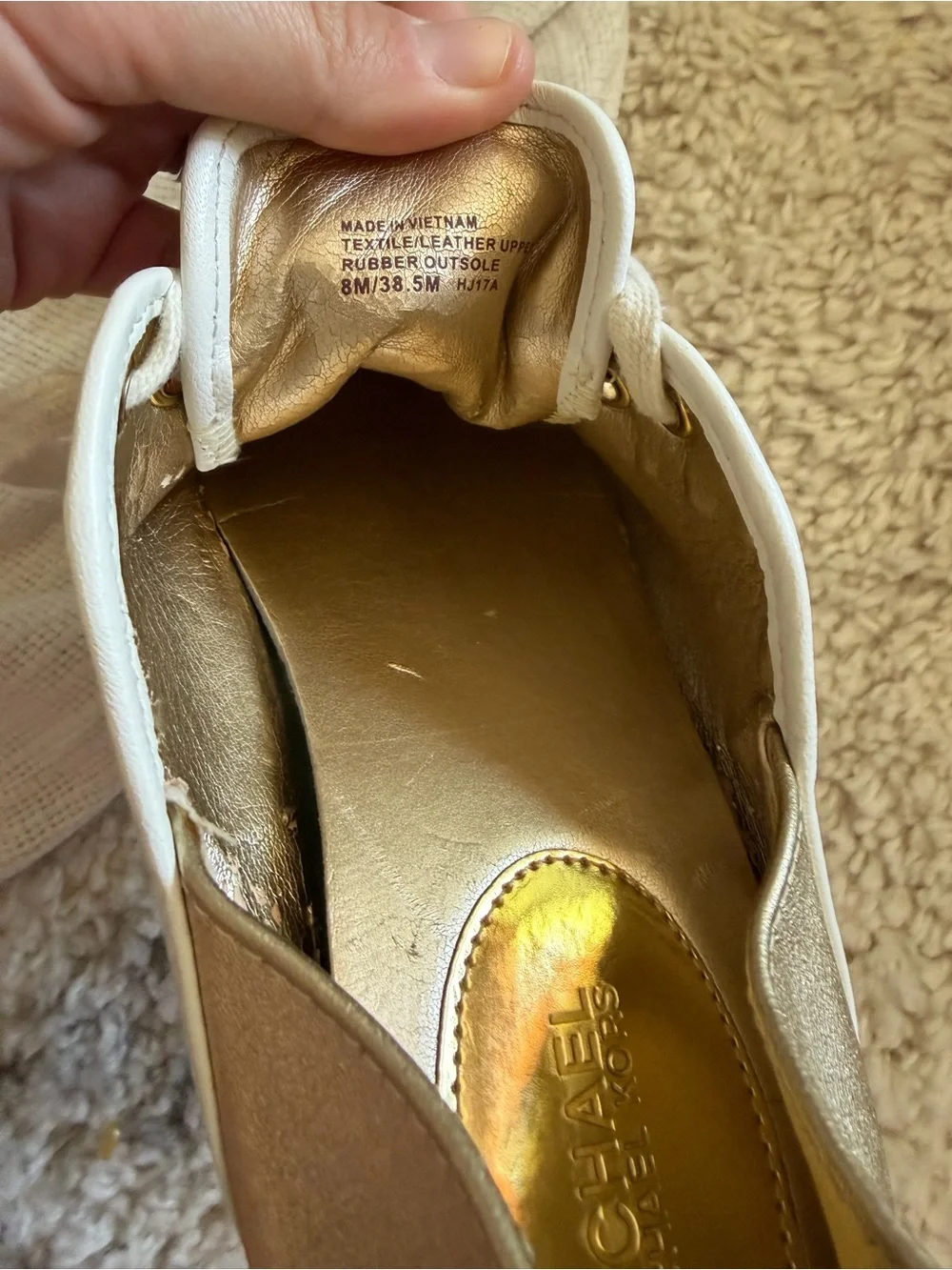 Michael Kors Cream Canvas & Leather Lace-Up Sneakers with Gold Accents